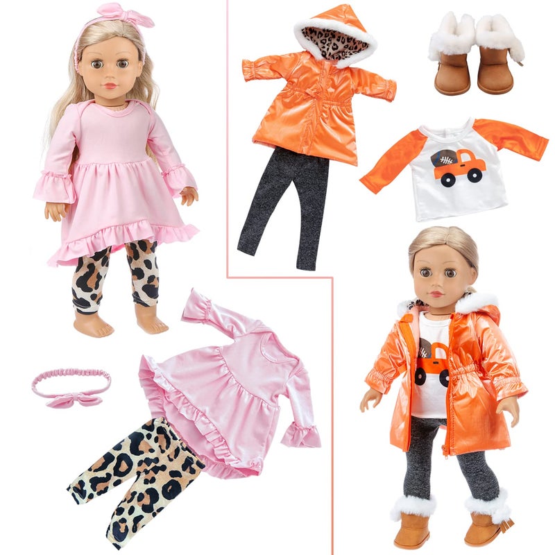 Ecore Fun 4 Sets 18 Inch Doll Clothes and Shoe and Cute Bag for Kids Casual Wear Oufits for 18 Inch Girl Doll Clothes with Hair Band Easter Bunny Backpack Birthday Gift for Kids - Image 4